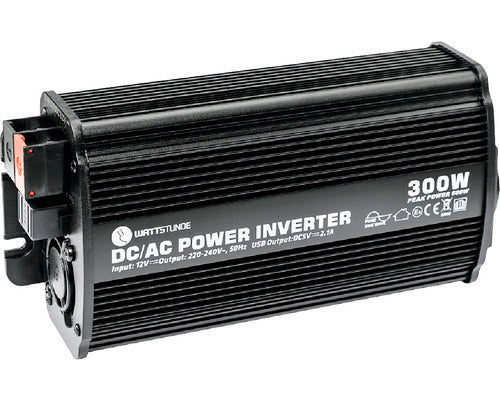 WATTSTUNDE Sinus Spannungswandler 300W 12V Wechselrichter IP65 schwarz 22,5x11cm - 4251190108168