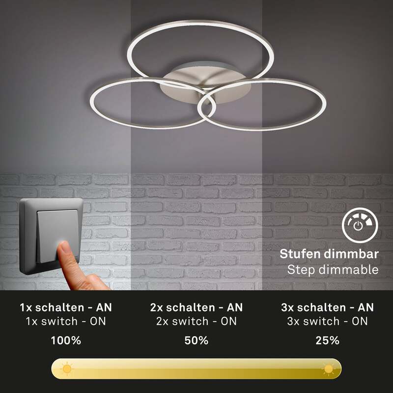 Briloner Deckenlampe Leuchte Frame Ring dimmbar LED 3-flammig nickel 71,7x67,4cm - 4002707405726