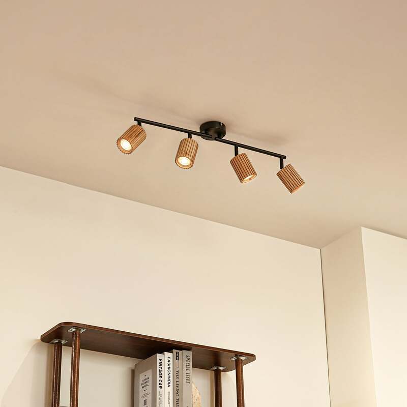 Lindby Deckenstrahler Stralino LED 4-flammig dimmbar Holz schwarz 60cm 9cm 18cm - 4255830903816