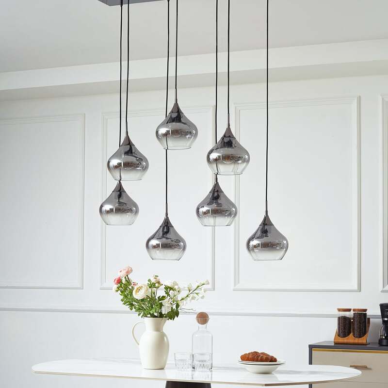 Lucande Hängeleuchte Jarven Hängelampe Deckenlampe Lampe 7-flammig schwarz Glas - 4251911791587