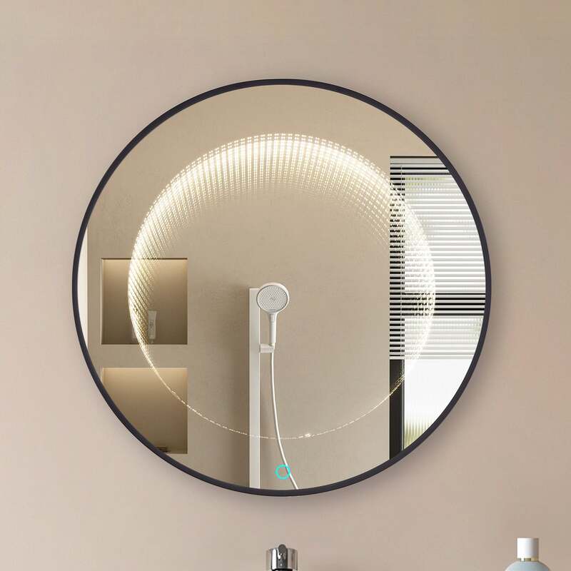Lucande LED-Infinity-Spiegel Emire schwarz 60cm IP44 17,5W CCT Aluminium Glas - 4251911777918