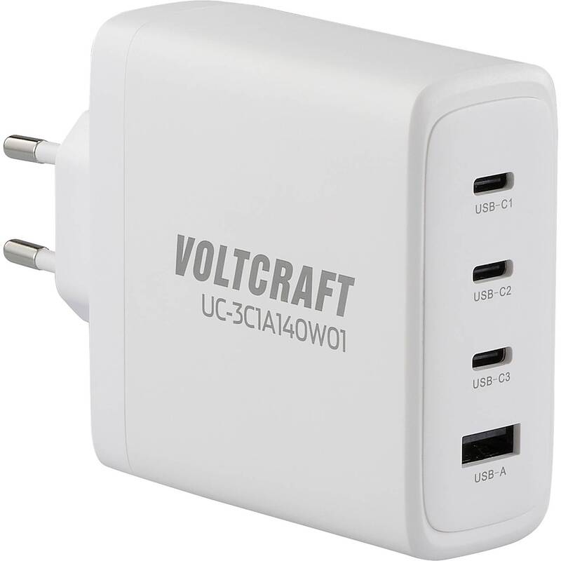 VOLTCRAFT UC-3C1A140W01 USB-Ladegerät 140W 4 Ausgänge GaN für iPad iPhone Tablet - 4064161332932