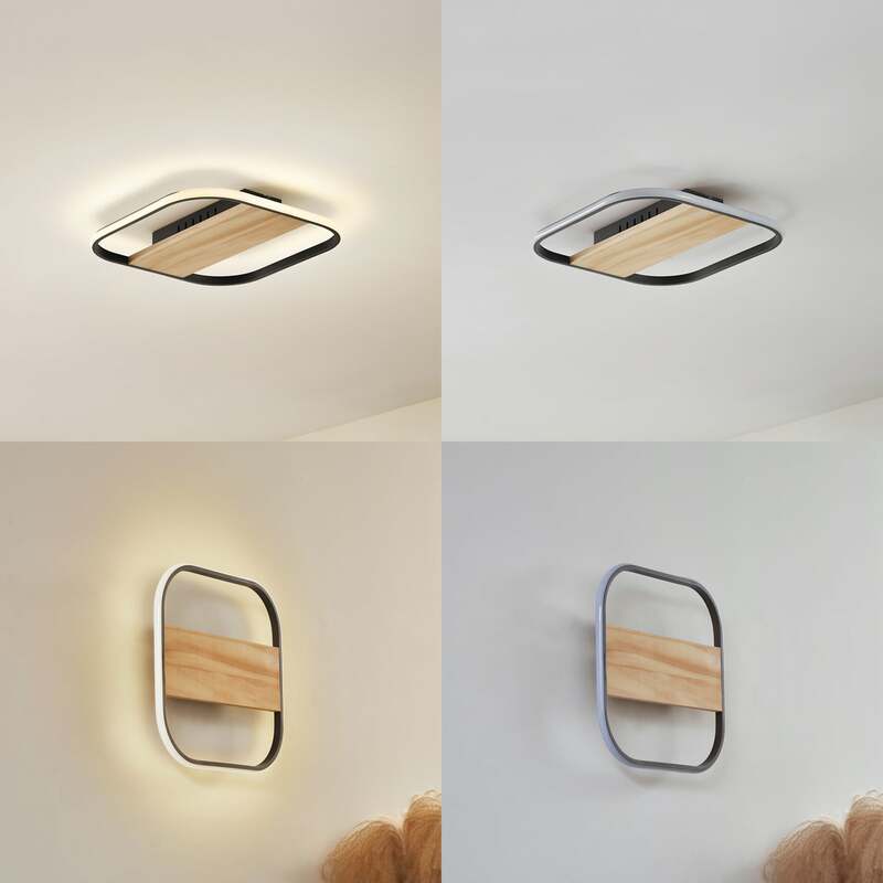 Lindby LED-Deckenleuchte Romilda Deckenlampe Leuchte Lampe grau Holz 37 cm breit - 4251911794458