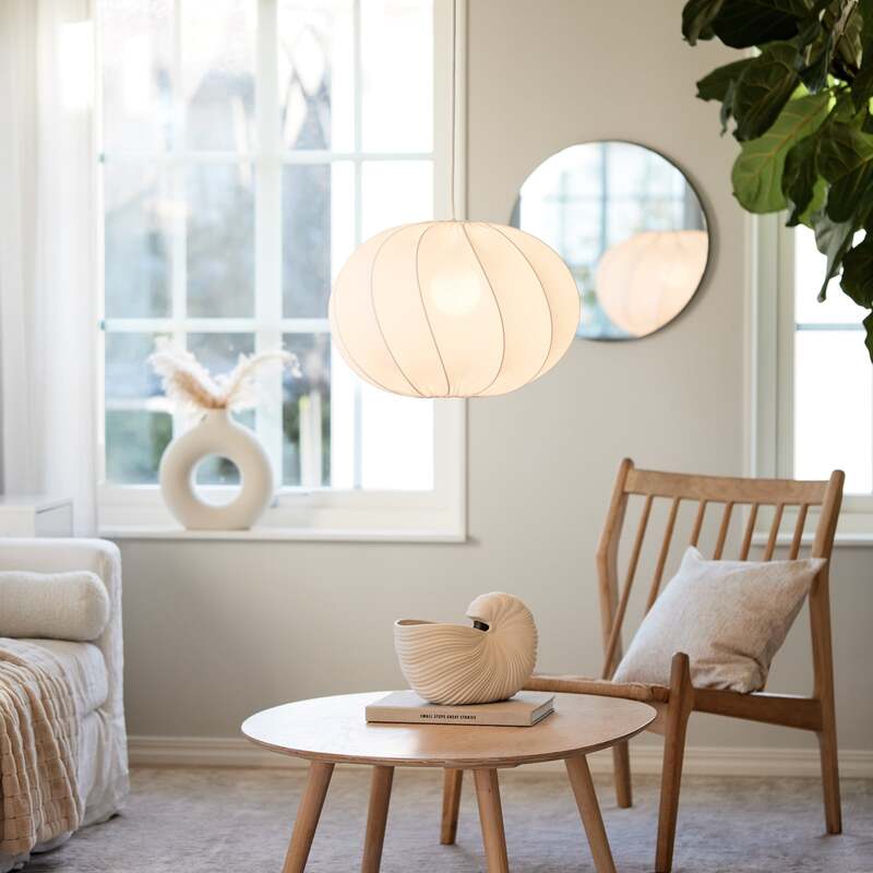 pr home Pendelleuchte Hängelampe Olivia Textilschirm weiß Leuchte Esszimmer - 7330976139705