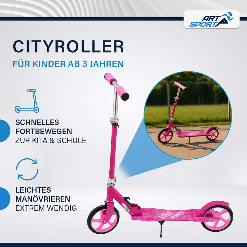 Cityroller Scooter Girl Power XXL Räder Fußständer Hinterradbremse Kinder - 4260304765746