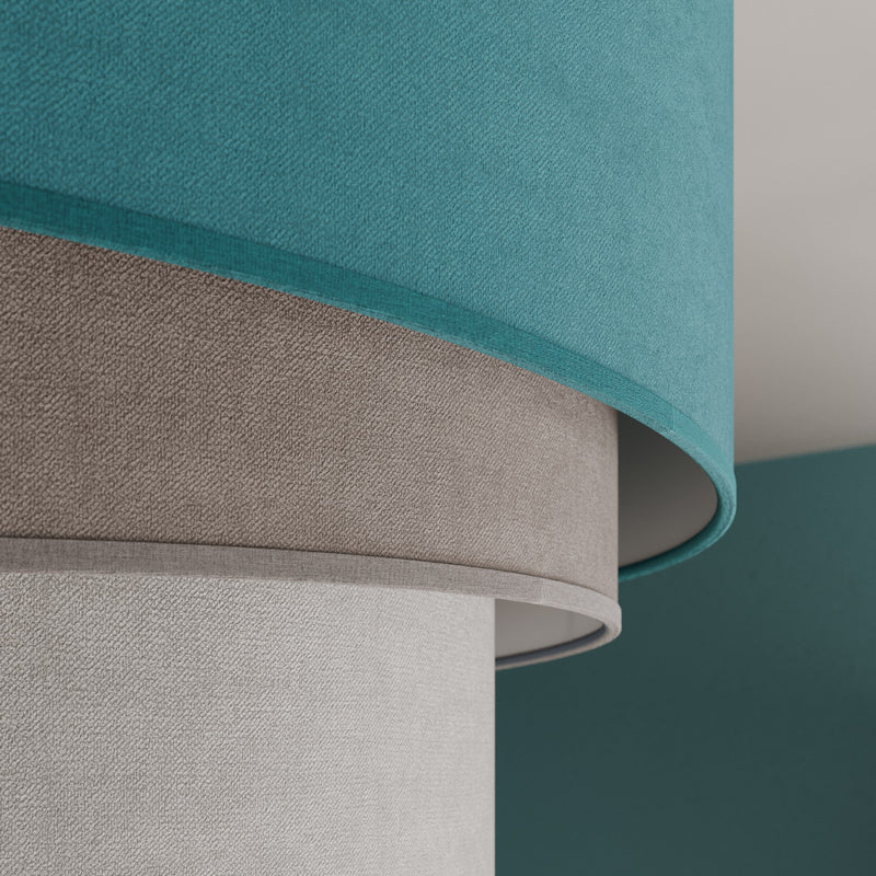 Hängeleuchte Pastell Trio dimmbar Samt türkis grau hellgrau Ø45cm 25cm hoch - 5903689181433