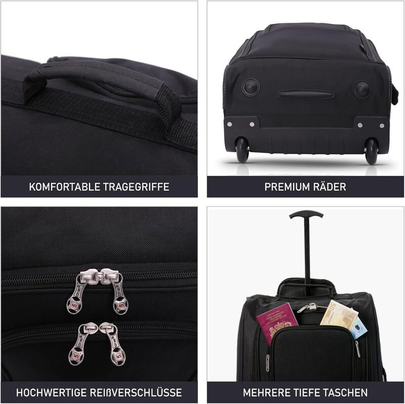 5 Cities Trolleytasche 55x35x20cm Schwarz für Kabine 42L 1,75kg leicht - 5038230167717