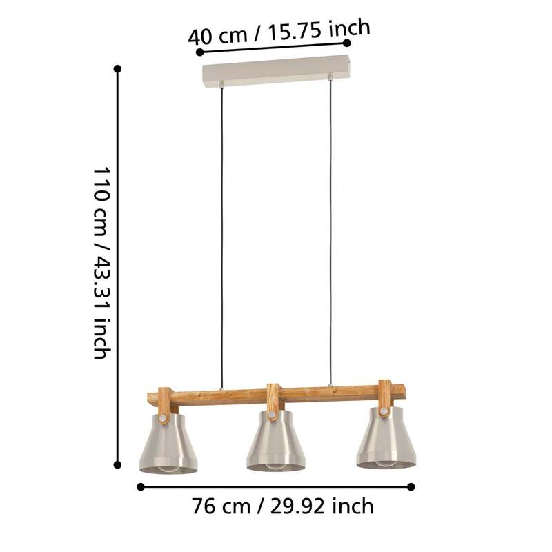 Eglo Pendelleuchte Hängelampe Cawton Leuchte Stahl Holz 76 cm 3-flammig E27 LED - 9002759439521