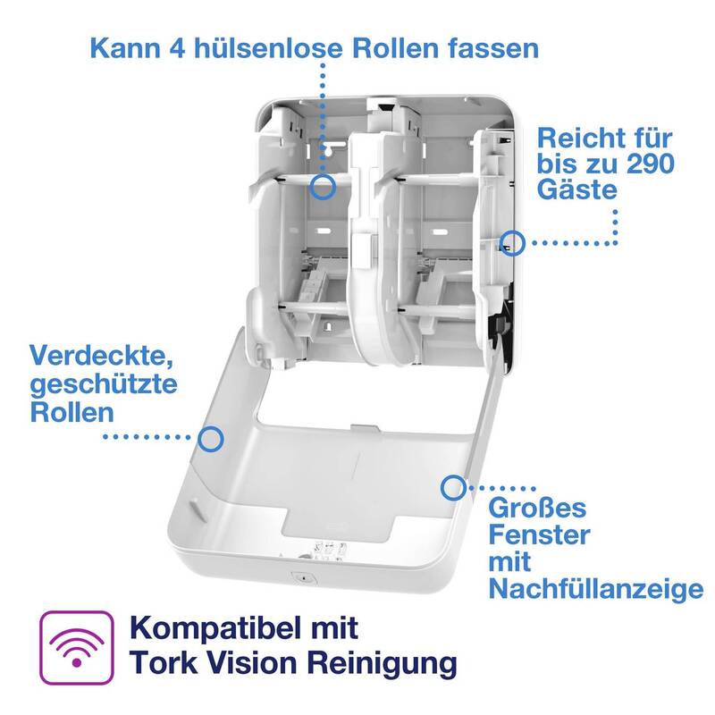 Tork T7-System Spender für 4 Rollen hülsenloses Toilettenpapier Weiß - 7322542403679