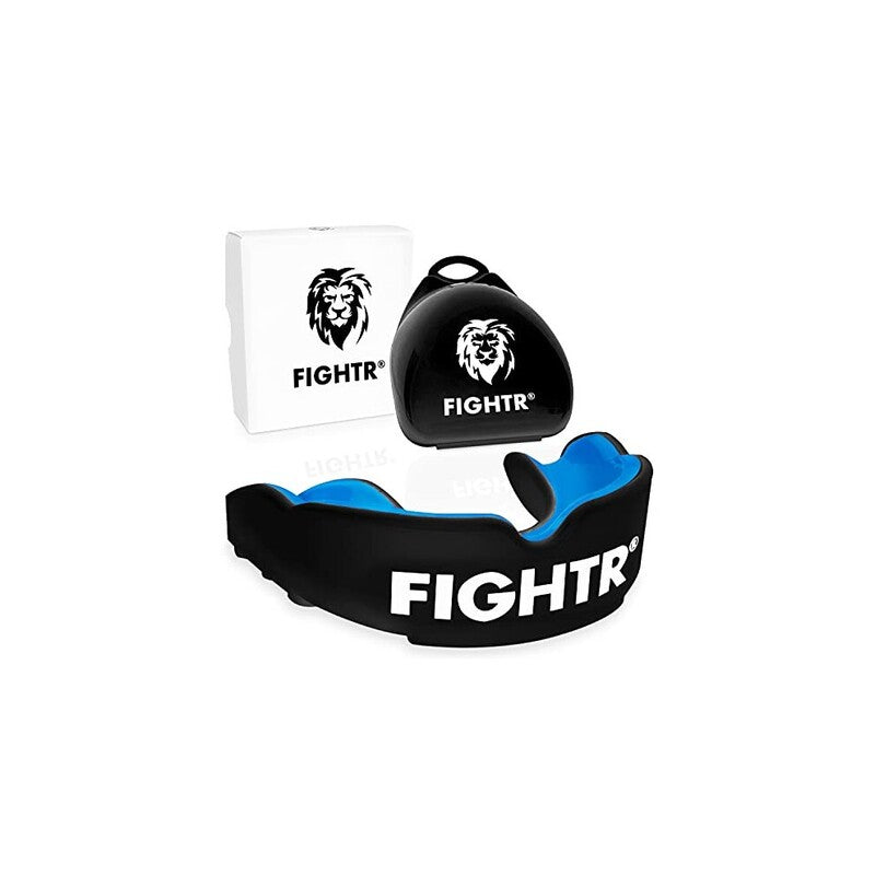FIGHTR Premium Mundschutz Zahnschutz Boxen MMA inkl. Hygiene Box blau 78x78mm - 4260723850146