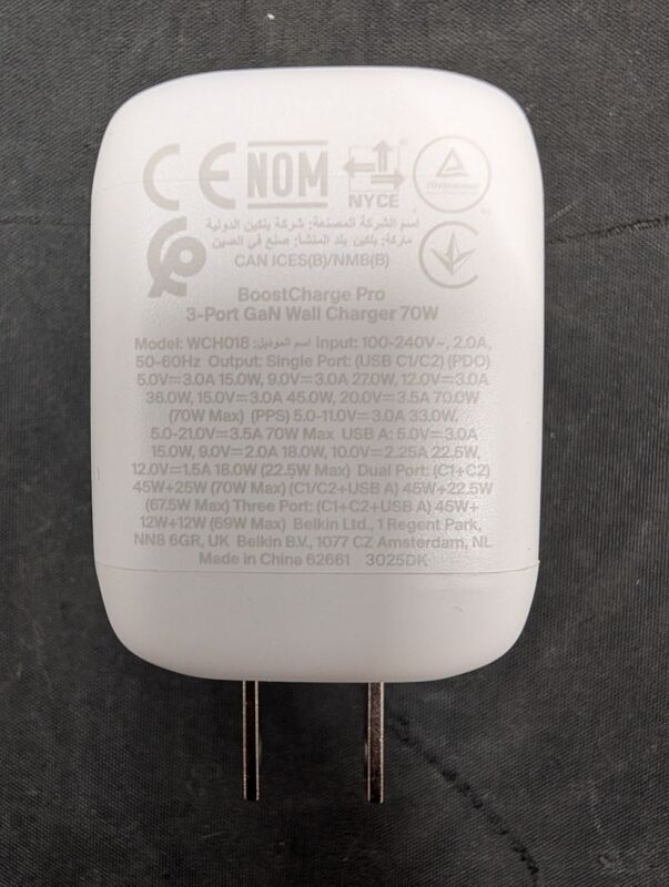 Belkin Ladegerät Netzteil Adapter BoostCharge Pro GaN USB C USB A Reisen 3 Port - 0745883918454