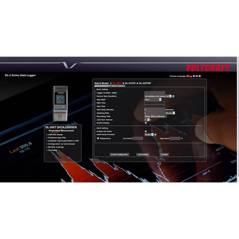 Voltcraft DL-220THP Multifunktioneller Datenlogger -30 bis +60 °C PDF Funktion - 4016139081298