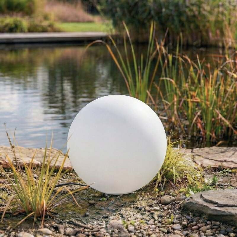 Lindby Kugelleuchte Valyra LED Gartenlampe Außenleuchte Ø50cm IP54 Erdspieß weiß - 4255830910432