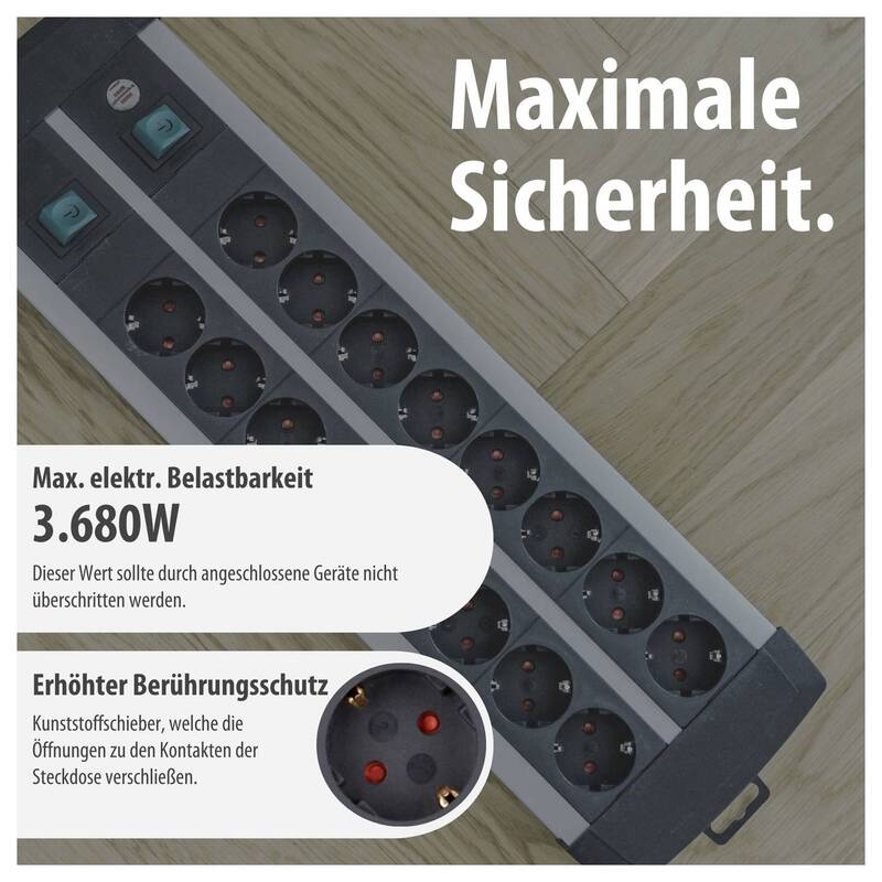 Brennenstuhl Steckdosenleiste Mehrfachsteckdose Aluminium 16-fach mit Schalter - 4007123650446