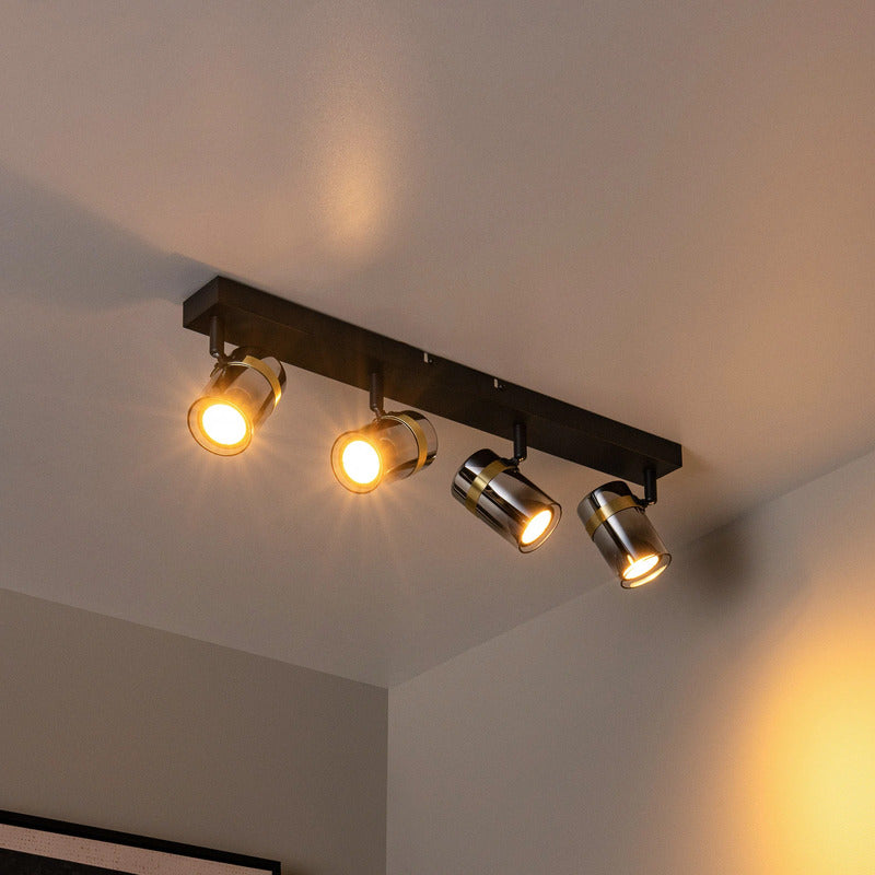 Lucide Deckenstrahler UPTON GU10 4-flammig LED Strahler schwarz Rauchglas - 5411212570031