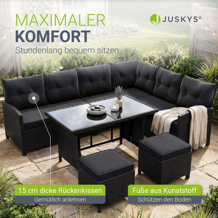 Rattan Lounge Manacor Polyrattan Gartenmöbel Set für 8 Personen Kissen schwarz - 4260565522836