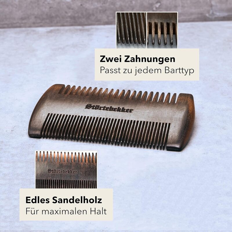 Störtebekker Bartkamm Kamm Herrenkamm Sandelholz Leder-Etui zwei Zahnungen Braun - 4260554490160