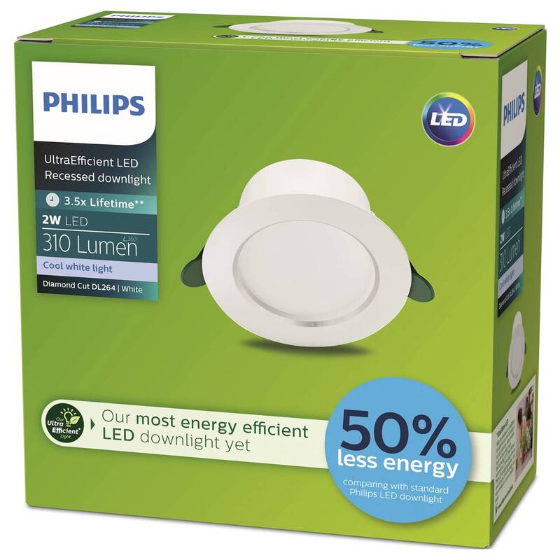 Philips Einbauleuchte LED Downlight 2W neutralweiß 310 Lumen Ø80mm Metall weiß - 8720169308107