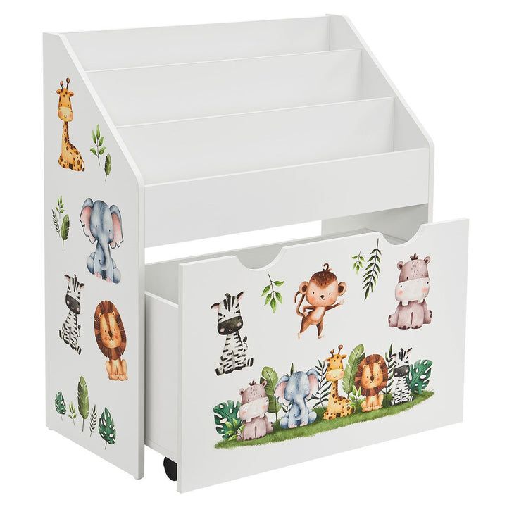 Kinder Bücherregal mit 3 Fächern und herausziehbarer Spielzeugkiste für Ordnung - 4260565526704