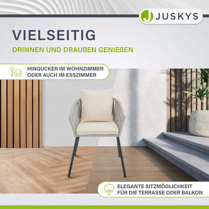 Gartenstuhl 2er Set Rope Stuhl mit Kissen Hellgrau Schwarz 58x58x80cm 160kg - 4262437184678