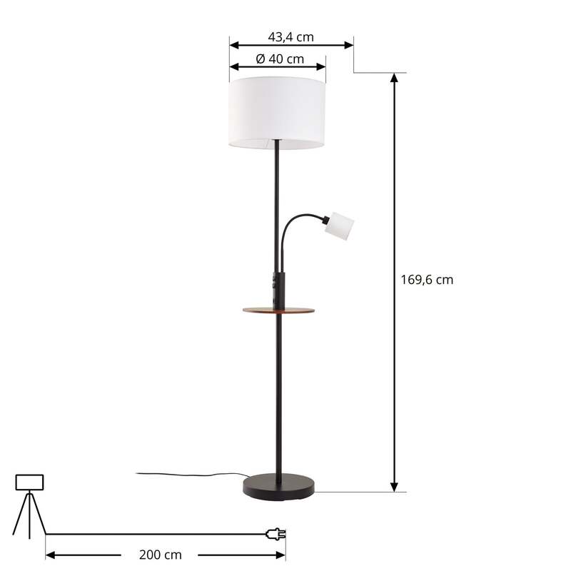 Lindby Stehlampe Aovan LED Lampe Tischleuchte schwarz Ablage USB-Anschluss 170cm - 4251911702637
