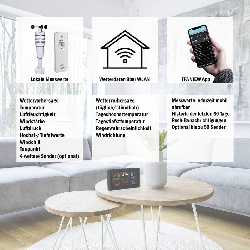 TFA Dostmann WLAN-Wetterstation VIEW BREEZE 7 Tage Vorhersage max 50 Sensoren - 4009816035608