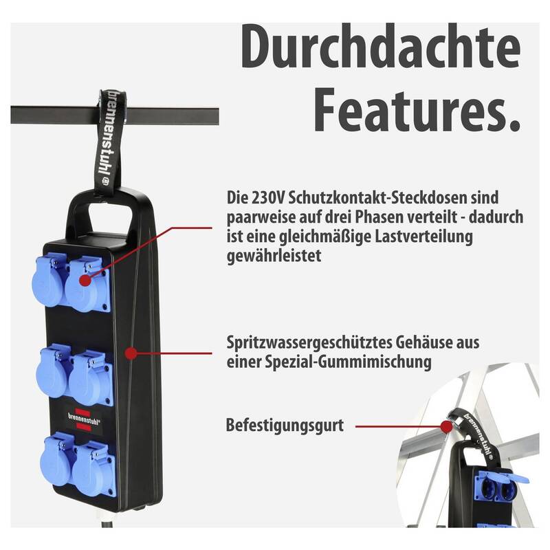 Brennenstuhl Portabler CEE Stromverteiler BSV P 6x 230V 400V IP44 2m Kabel - 4007123688722