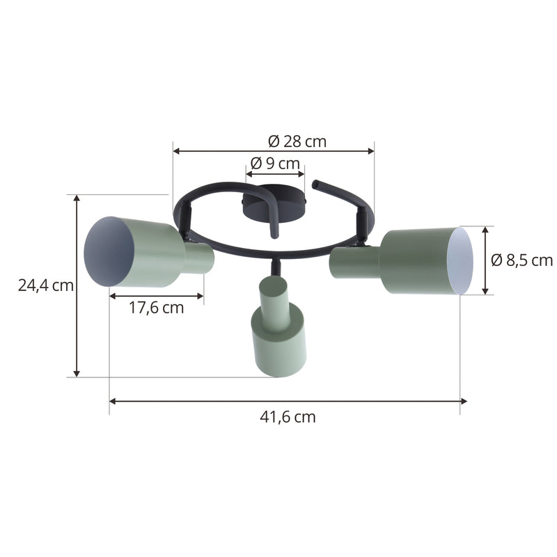 Lindby Deckenstrahler Ovelia Deckenlampe Deckenlicht grün/schwarz 3-flg. Ei633 - 4251911774993