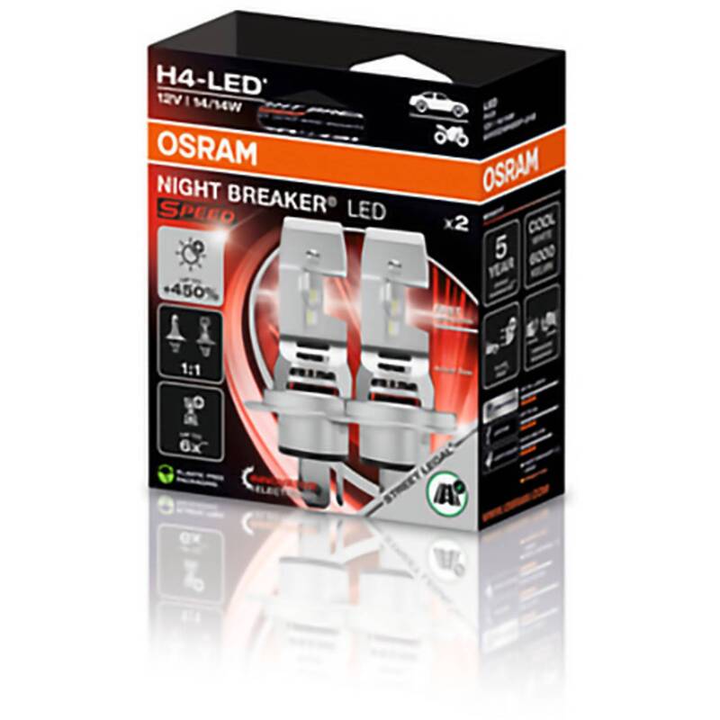 OSRAM Leuchtmittel Lampe H4 LED NIGHT BREAKER SPEED Kaltweiß 64193DWNBSP-2HB - 4062172422383