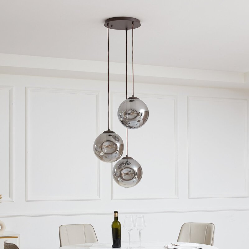 Lindby Hängelampe Hängeleuchte Valentina E27 Ø 49cm grau Glas Lampe Leuchte - 4251911774719