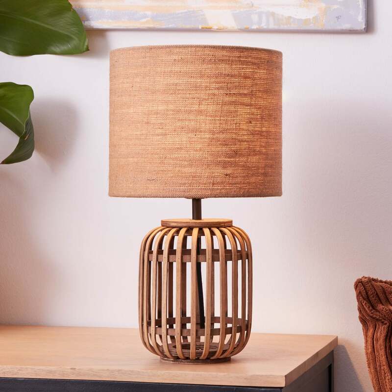Brilliant Tischleuchte Woodrow LED Lampe Leuchte aus Bambus mit Stoffschirm - 4004353396397