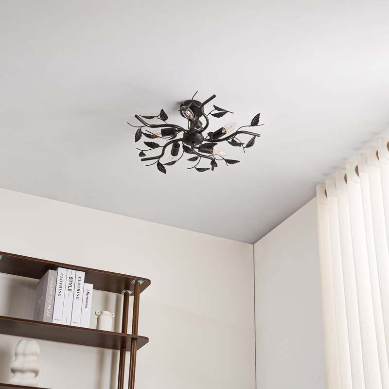 Lindby Deckenlampe Yos LED Lampe 5-flammig dimmbar schwarz-gold Ø58cm 21cm - 4251096547160