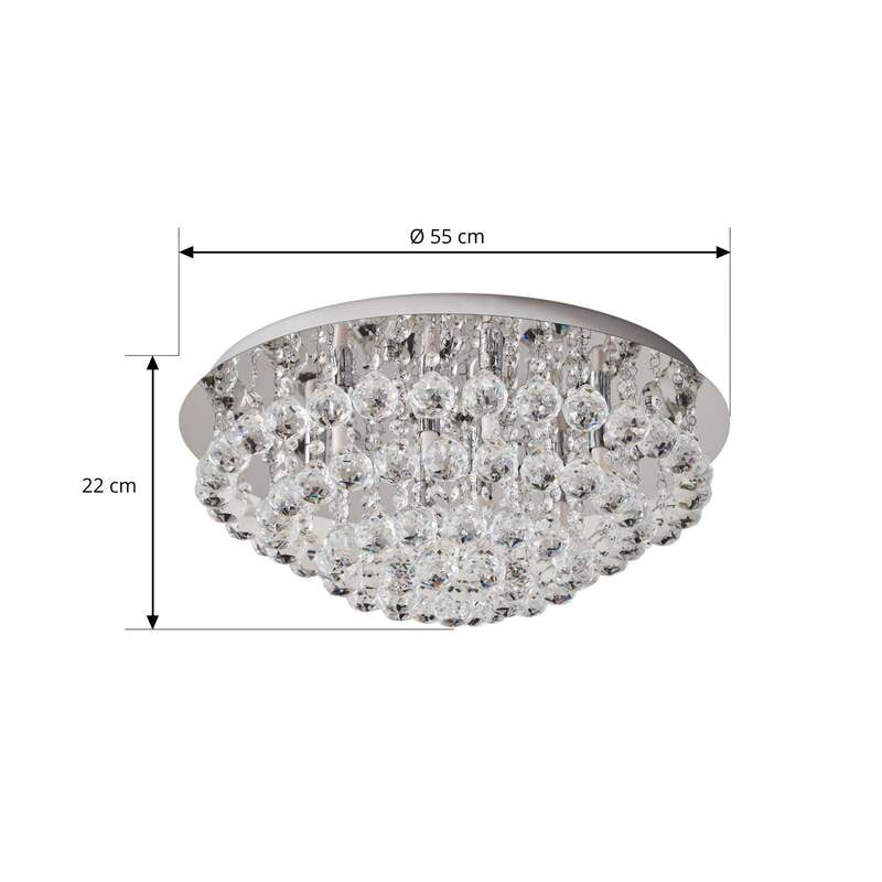 Lindby Deckenleuchte Antonino LED Kristall Deckenlampe dimmbar chrom Ø55cm 8-flg - 4251096590043