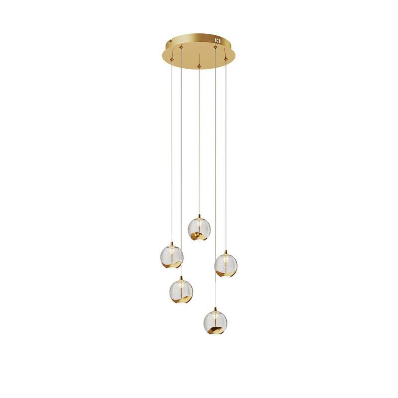 Lucande LED Pendelleuchte Hayley Hängelampe Deckenlampe Lampe 5-flmg Glas gold - 4251096562477