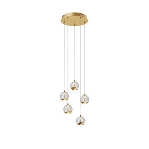 B-Ware Lucande LED Pendelleuchte Hayley Hängelampe Deckenlampe Lampe 5-flmg Glas gold