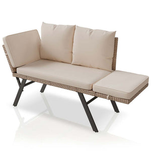 B-Ware Polyrattan Gartenbank Calvia Creme Sand Liegefunktion 2-3 Personen Multifunktion