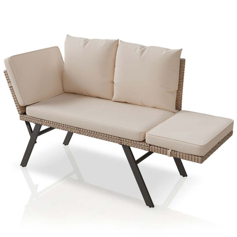 Polyrattan Gartenbank Calvia Creme Sand Liegefunktion 2-3 Personen Multifunktion - 4262437187501