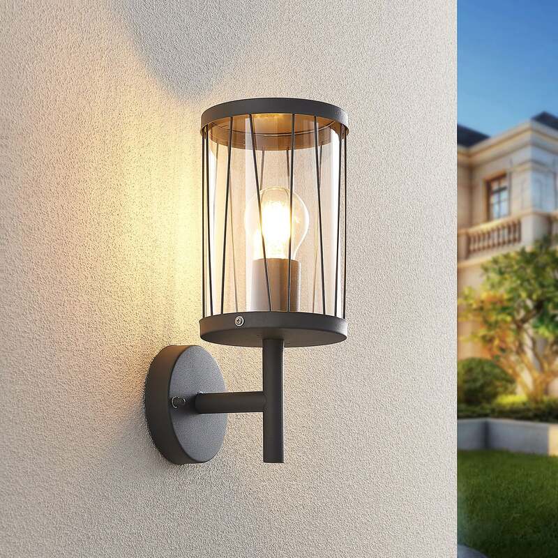 Lindby Yonan AußenWandleuchte Gartenleuchte Terrassenlampe rund dunkelgrau E27 - 4251096575903