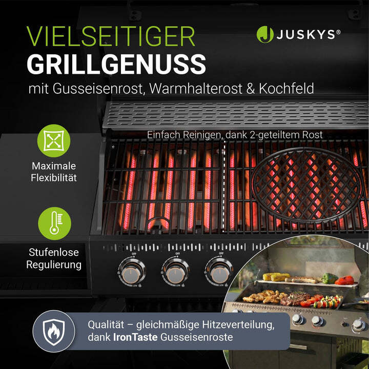 BBQ Gasgrill Tennessee 6 Brenner Edelstahlbrenner Seitenbrenner schwarz 21,5kW - 4262437186955