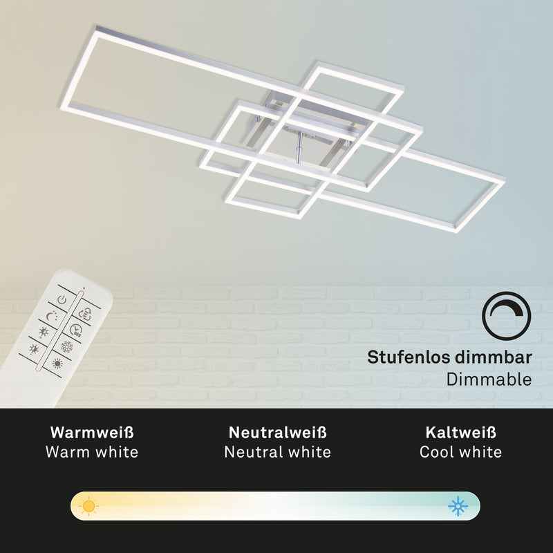 Briloner Deckenlampe Frame LED Lampe dimmbar CCT 3-flammig aluminium 104x42cm - 4002707384106