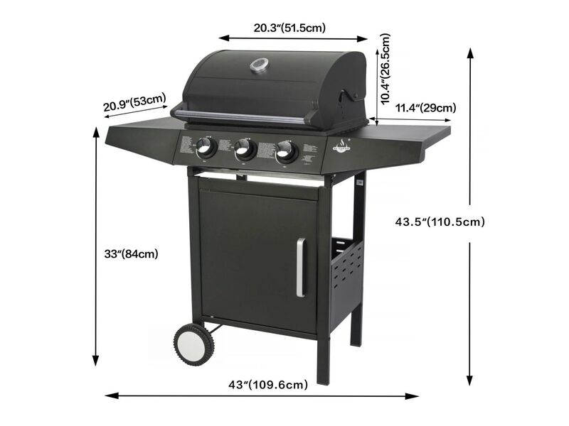 El Fuego Gasgrill San Angelo 3 Brenner Grillfläche 51,5x37,5cm schwarz 8,4kW - 4250373205816