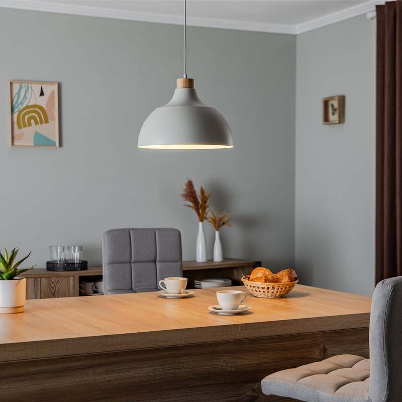 Envostar Hängeleuchte Kaitt LED Pendelleuchte dimmbar beige Holzdetail Ø34cm - 5906135159987