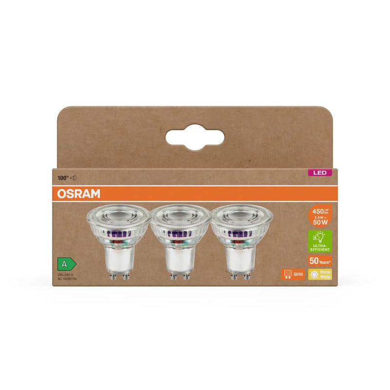 OSRAM HOMELIGHTING LED Reflektorlampe GU10 2.5W warmweiß 450 Lumen 3er Set 50mm - 4099854277900
