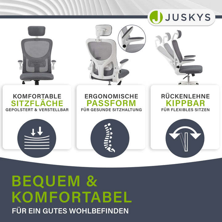 Ergonomischer Bürostuhl Baltimore höhenverstellbar Kopf- und Lendenstütze Grau - 4262437184203