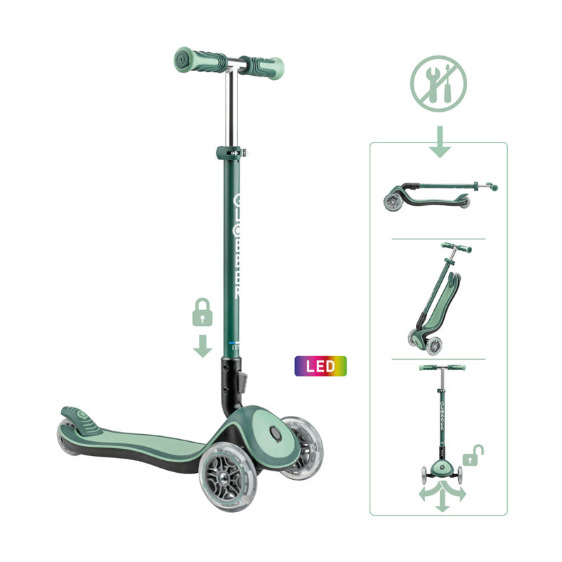 Globber Roller Elite Deluxe Lights Kinderroller klappbar TPR-Griffe Tretroller - 4895224412212