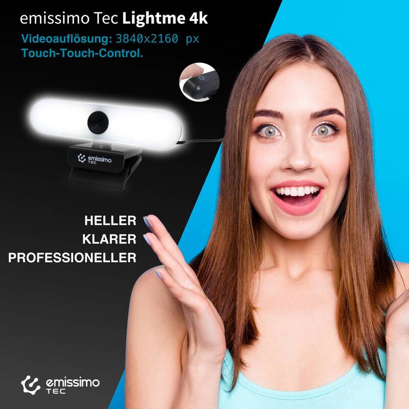 Emissimo TEC Webcam 4K Kamera mit Licht und Mikrofon 3840x2160px Autofokus 120° - 4262377760000