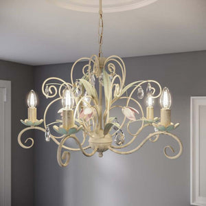 B-Ware Kronleuchter Luce Hängelampe 5-flammig dimmbar weiß rosa Metall Ø62cm 70cm
