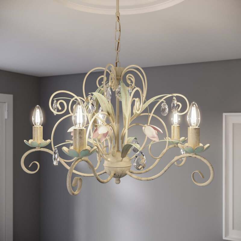 Kronleuchter Luce Hängelampe 5-flammig dimmbar weiß rosa Metall Ø62cm 70cm - 5907812624477
