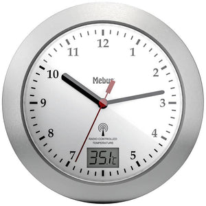 B-Ware Mebus 41124 Funk Wanduhr 17cm x 6 cm Silber Badezimmer-/Feuchtraum Uhr Küchenuhr