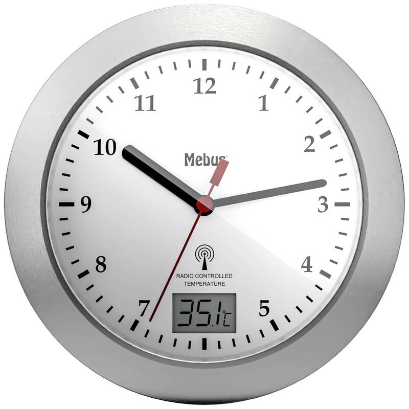 Mebus 41124 Funk Wanduhr 17cm x 6 cm Silber Badezimmer-/Feuchtraum Uhr Küchenuhr - 4007218411242